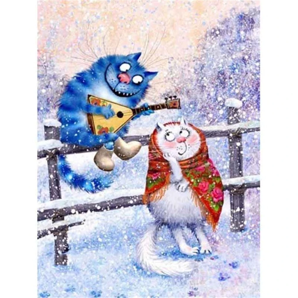 Cartoon Blaue Katze DIY Stickerei Kreuz Stich 11CT Kits Hand Handwerk Set Gedruckt Leinwand Baumwolle Faden Haus Zimmer