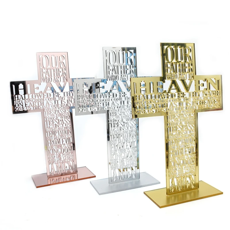 Acrylic Cross Decor 21cm Acrylic Hollow Out Scriptures Cross Sculpture