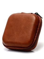 Compact and Portable Leather Earphone and Cable Storage Case (Brown)
