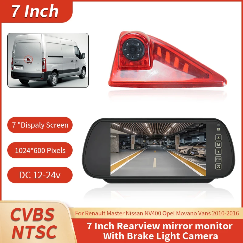 EnruigeOK Hoog niveau Remlicht Achteruitrijcamera Monitor Kit Nachtzicht Waterdicht voor Renault Trafic Vauxhall/Opel Vivaro (2001-2014) Van Achteruitrijcamera Achteruitrijcamera (7 Monitor # 12
