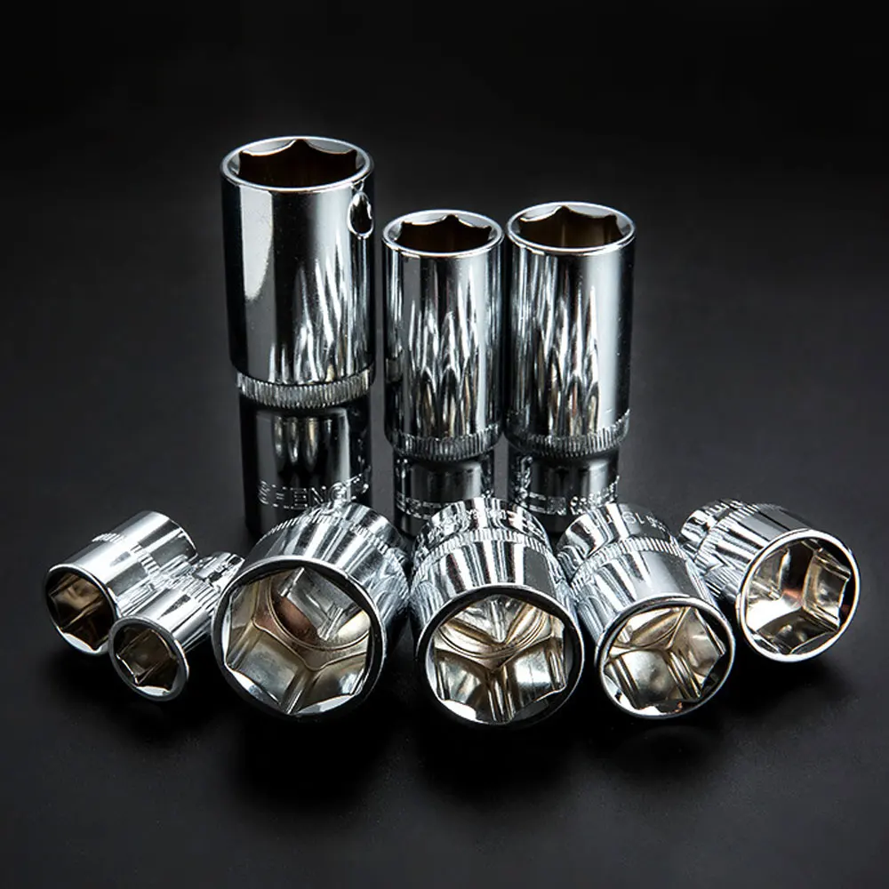 Binoax 6/9/10 Pcs Drive Socket Set 1/4”, 3/8” and 1/2” External Sockets Cr-V Steel