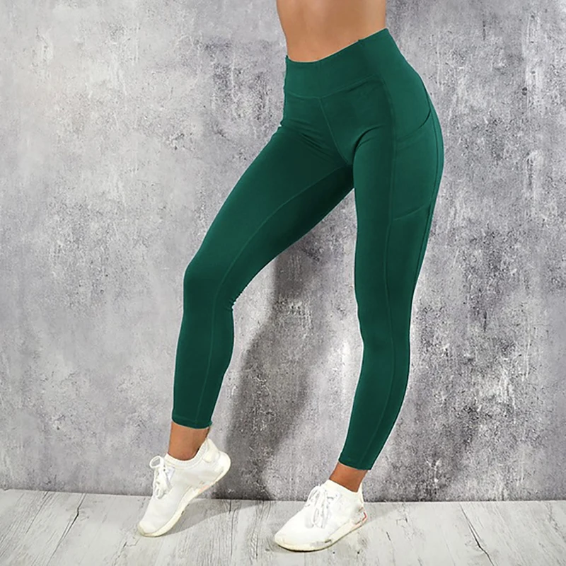 Pocket Sports Leggings Women Solid High Waist Fitness Yoga Pants