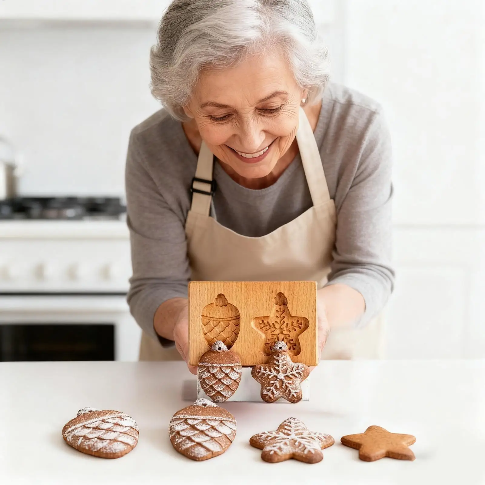 3D Realistic Cookie Stamps Mold Cookie Making Tool Decorative Baking Supplies Wooden Cookie Pine Nut Cutter Stamps For Christmas