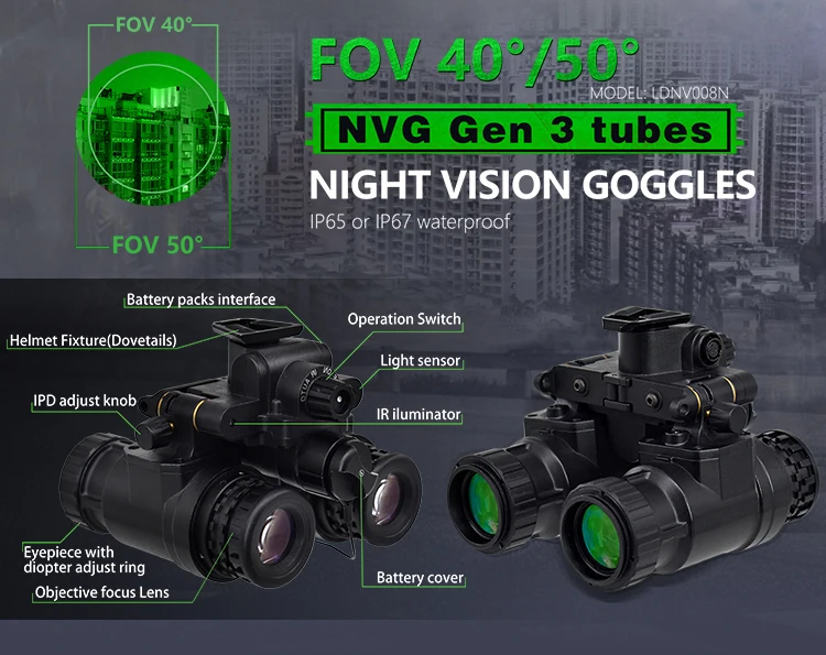 LINDU 36.7x31mm White Phosphor Green Gen 3 Nvg PVS 31 High Quality Night Vision Glasses Goggles