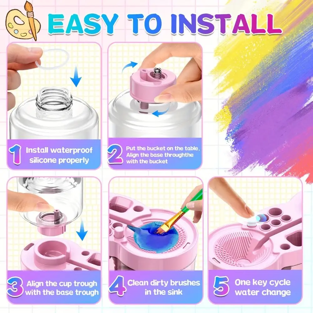 6 in 1 디자인 레이지 페인트 브러시 클리너 업그레이드된 물 순환 펜 홀더 디자인 브러시 클리너 경량 플라스틱