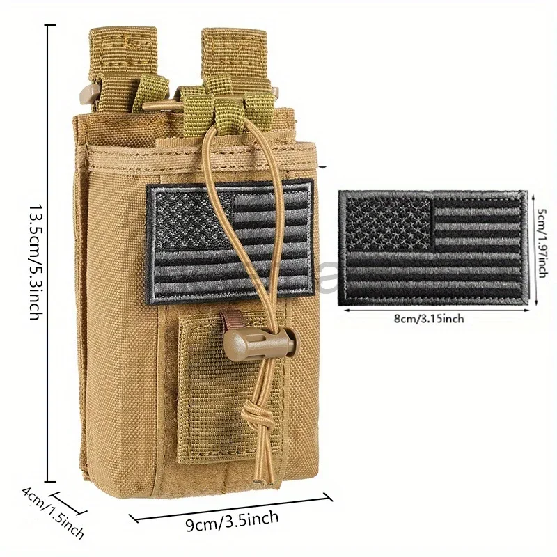 1000D Nylon Tactical Walkie Talkie Pouch Bag with Flag Portable Interphone Holster Molle Radio Carry Bag Camping Waist Pack