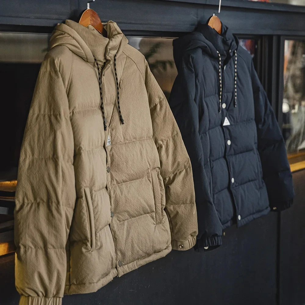 Maden Men's Winter Wide Quilting Seam Thickened Down Jacket White Duck Down Navy Blue Hooded Jacket High Density Fabric Warm Top down jacket mens jacket