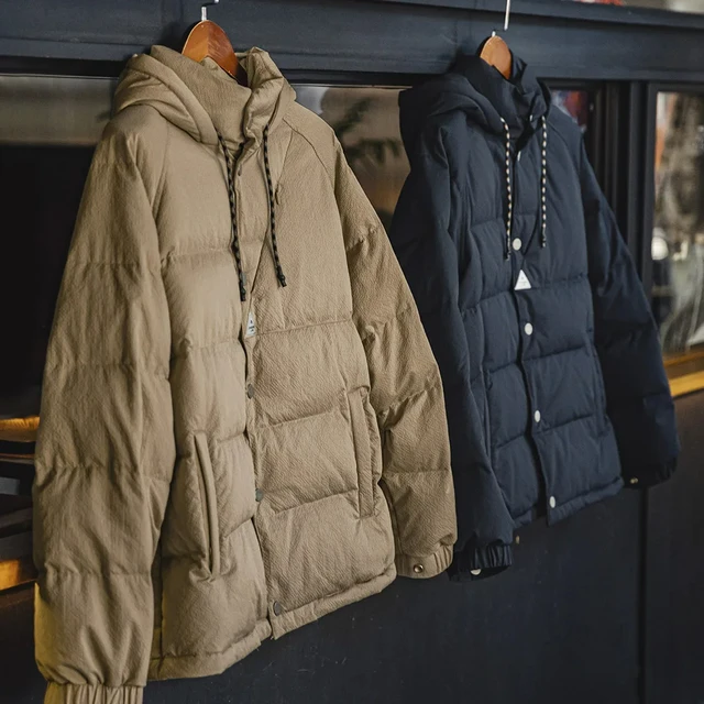 Maden Men's Winter Wide Quilting Seam Thickened Down Jacket White Duck Down Navy Blue Hooded Jacket High Density Fabric Warm Top 5