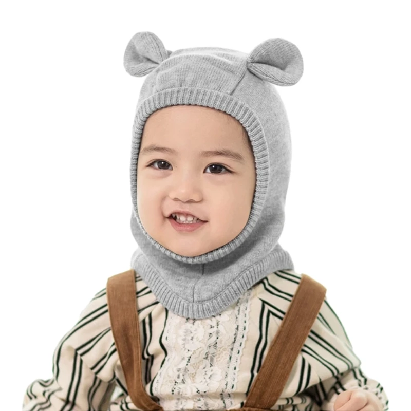 Autumn Winter Baby Knitting Hat Fashion Warm Scarf Cap Infant Boys Girls Pullover Hat Windproof Earmuffs Cap Solid Color