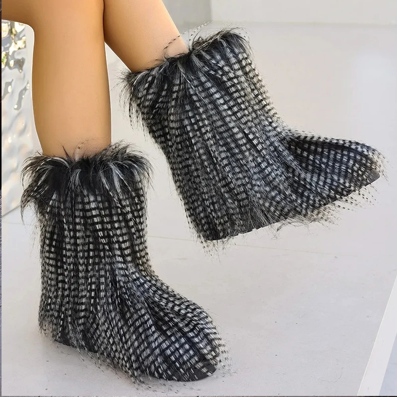 

Winter Boots Outdoors Fashion Tassels Gal Y2K Fur Shoes Fluffy Warm Faux Wool Plush Women Snow Boots Girls Fuzzy Furry Footwear