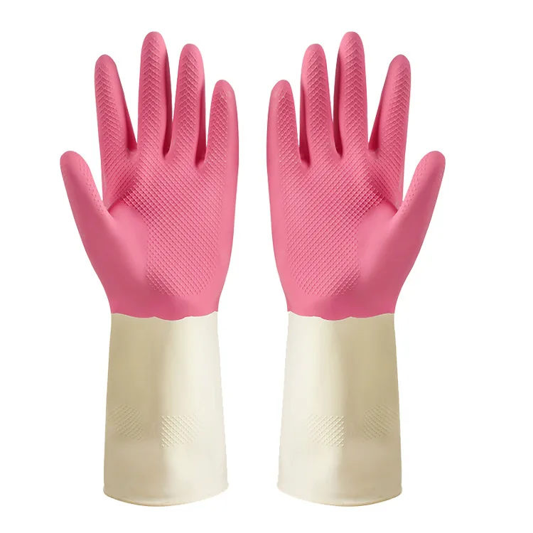 Two-color Dishwashing Gloves Women's Household Kitchen Dishes Durable Cleaning Household Rubber Latex Laundry Waterproof Gloves