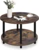 Small Round Coffee Table with Open Storage for Small Space, 23.5" Black 2-Tier Wooden Center Table for Living Room 5