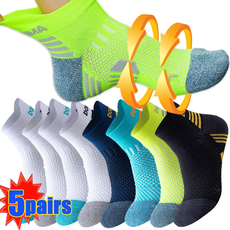 

5pairs Professional Marathon Running Sock Men Sports Breathable Fitness Thickened Cushioned Short Tube Low Cut Boat Ankle Socks