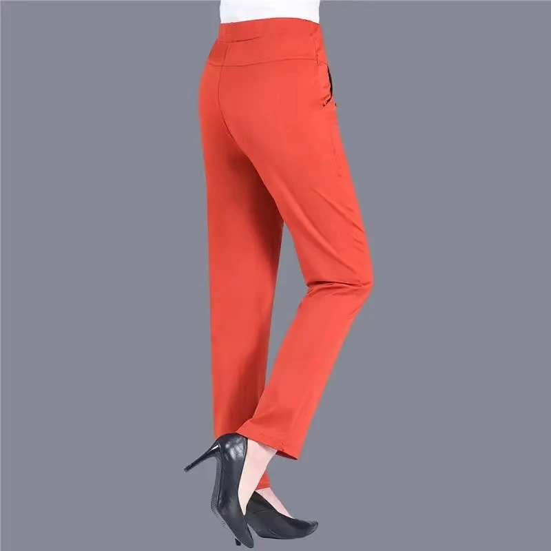 Summer Elastic High Waist Pants Women Straight Pants Slim Pencil Pants Thin Casual Trouser Plus Size Korean Women Clothing New