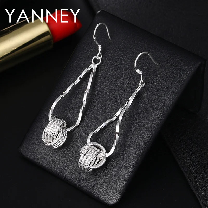 

925 Silver Earrings Women Fashion 55MM Braided Teardrop Earrings Wedding Birthday Party Gift Jewelry Accessories Wholesale