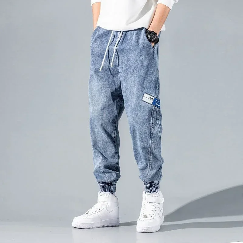thumbnail image 1 of Pantalones vaqueros azul claro para hombre, pantalones cargo de vaquero para hombre, sueltos, de talla grande, nuevos, de estilo coreano, de algodón, talla grande Y 2k, estilo vintage, 1 of 5