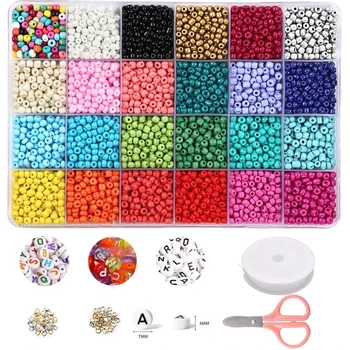 3000pcs Seed Beads for Friendship Bracelet Kit, 4mm Glass Bracelet Beads Kit and 150pcs Letter Beads for Jewelry Making 1
