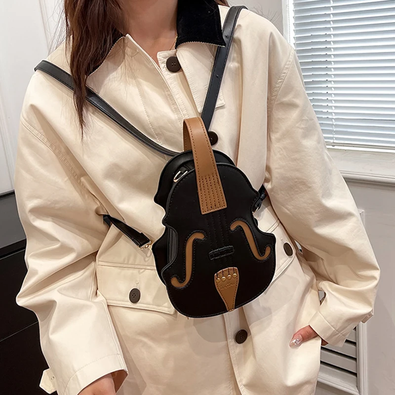 Western Style Women's Bag Organ Guitar Crossbody Bag Personalized Violin Retro Small PU Leather Backpack Purse