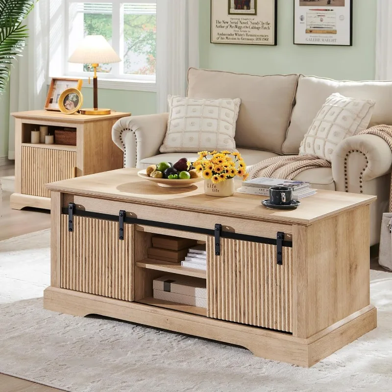 A 46 "recessed lift top coffee table with sliding doors, with adjustable storage racks and hidden compartments 3