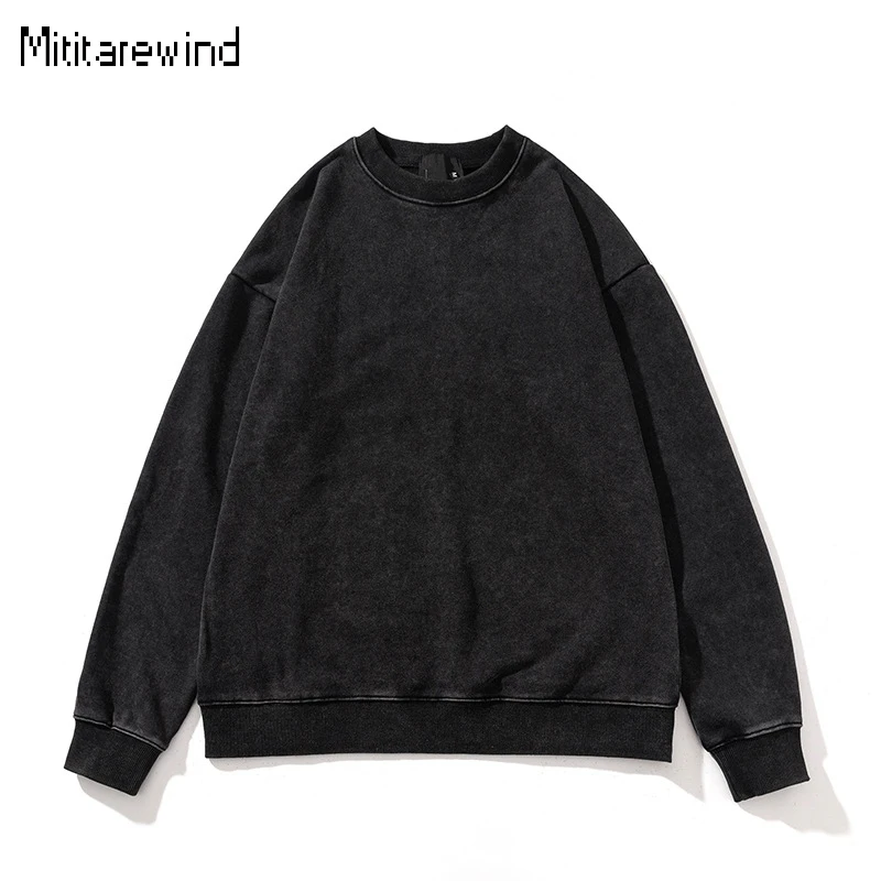 

Толстовка мужская с круглым вырезом, потертый пуловер в стиле Хай-стрит, худи в стиле оверсайз, черная кофта в стиле хип-хоп, Y2k, уличная одежда