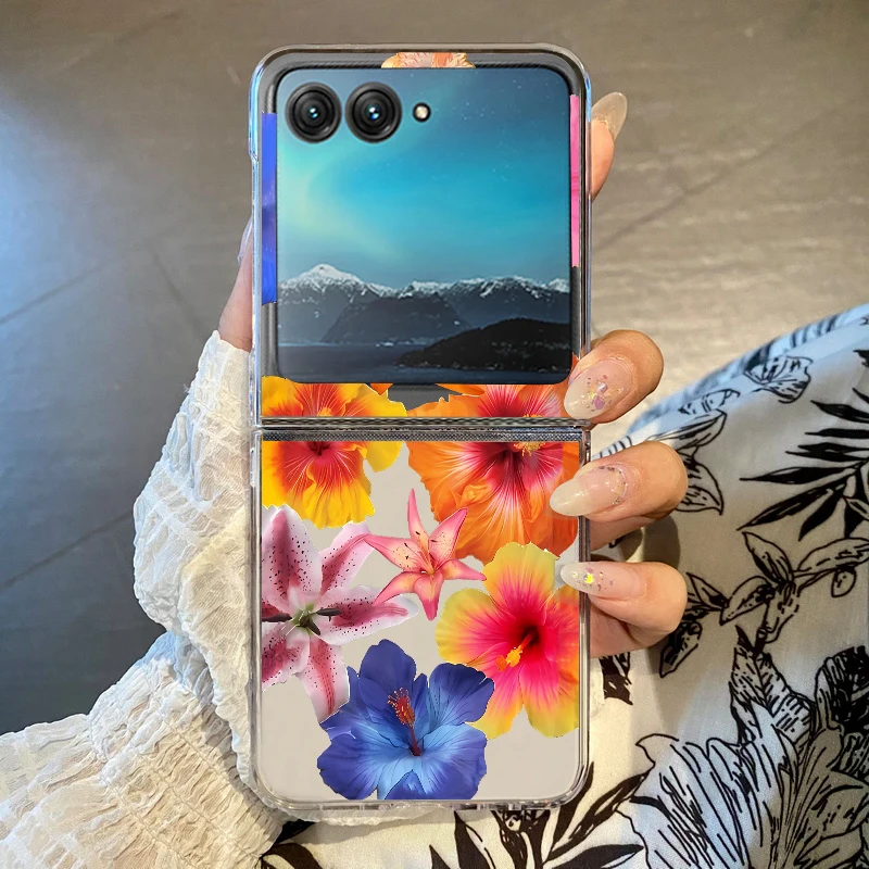 Pink Floral Clear Phone Case - Shockproof Bumper, Transparent Folding Hard Cover