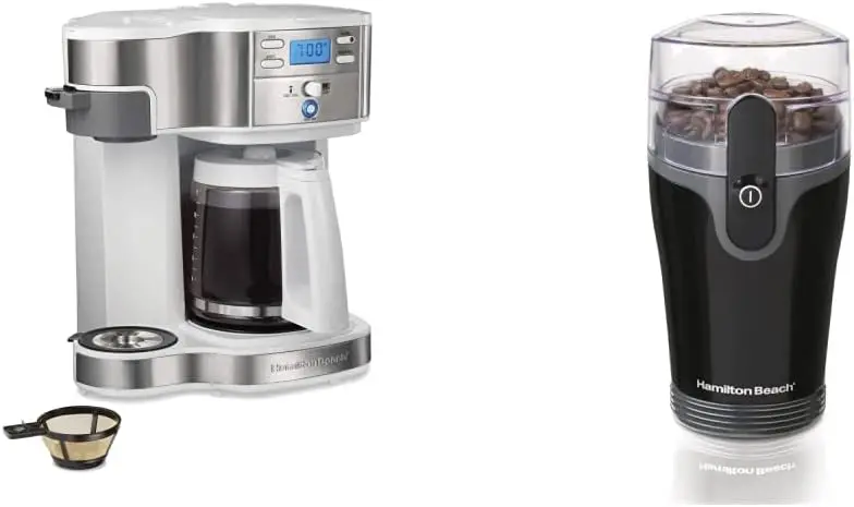 

2-Way Brewer Coffee Maker, Single-Serve and 12-Cup Pot, White & Fresh Grind Electric Coffee Grinder for Beans, Spices and Mo