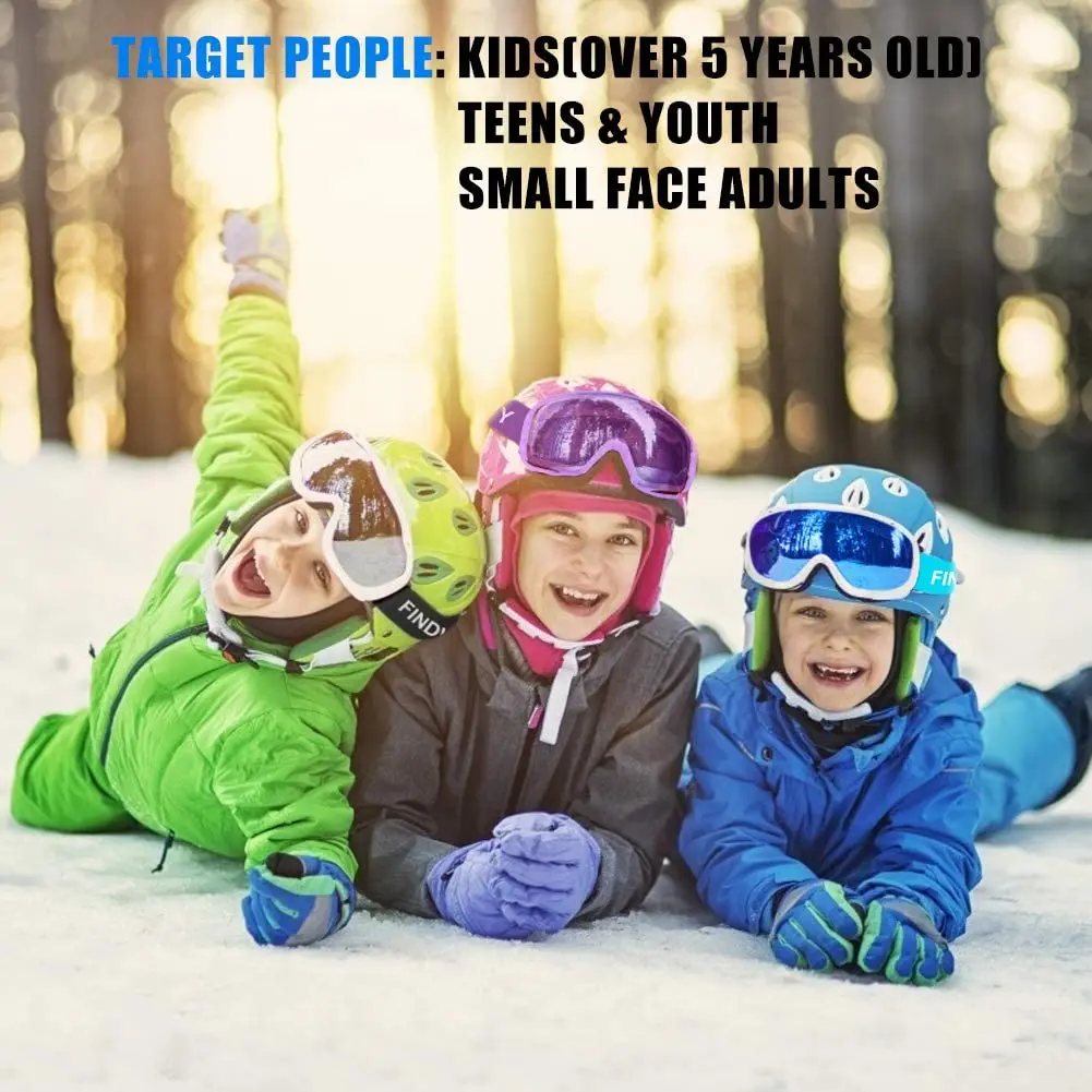 Findway Kids Ski Mask Anti UV Anti Fog Ski Goggles Ski Mask OTG Ski Goggles Compatible with Ski Snowboard Helmet Winter Sports 6