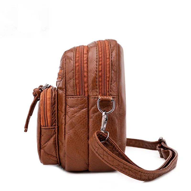 Fashionable Mobile Phone Crossbody Bag, Upgrade Soft Leather Texture Shoulder Bag, Retro Multi Layer Large Capacity Women Bag