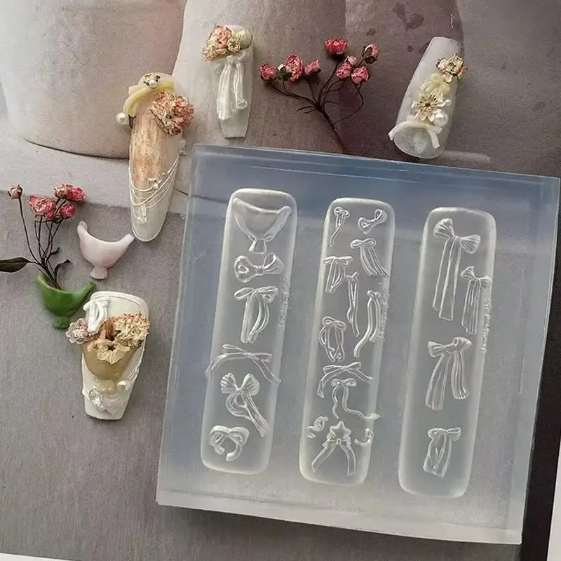 3D Schleifen-Nagel-Silikonform Kawaii Schleifenknoten Kristallrosen Nagelkunst-Schablone DIY Gemischte Süße Schleifen-Nagelform-Vorlage – Detail 3