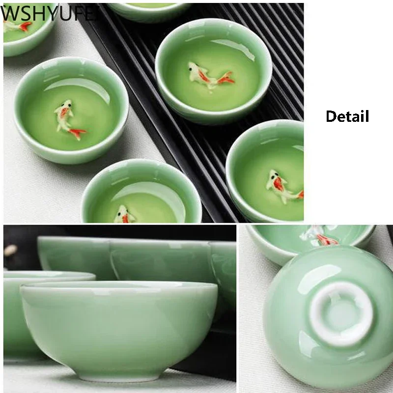 6 pcs/lot Tea set Small Tea Cup Ceramic Set Household Single Cup Master Blue and White Porcelain Celadon Gift Box tea cup glass tea set