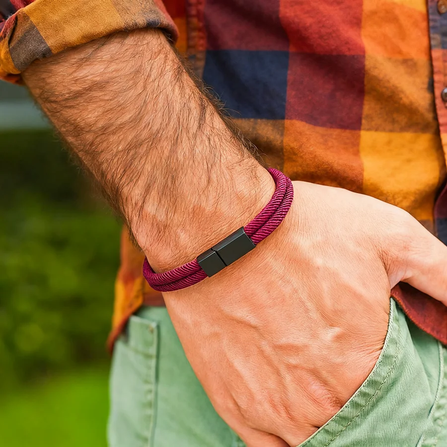 Mens Red String Bracelet Concentric Design Lucky Charm Accessory