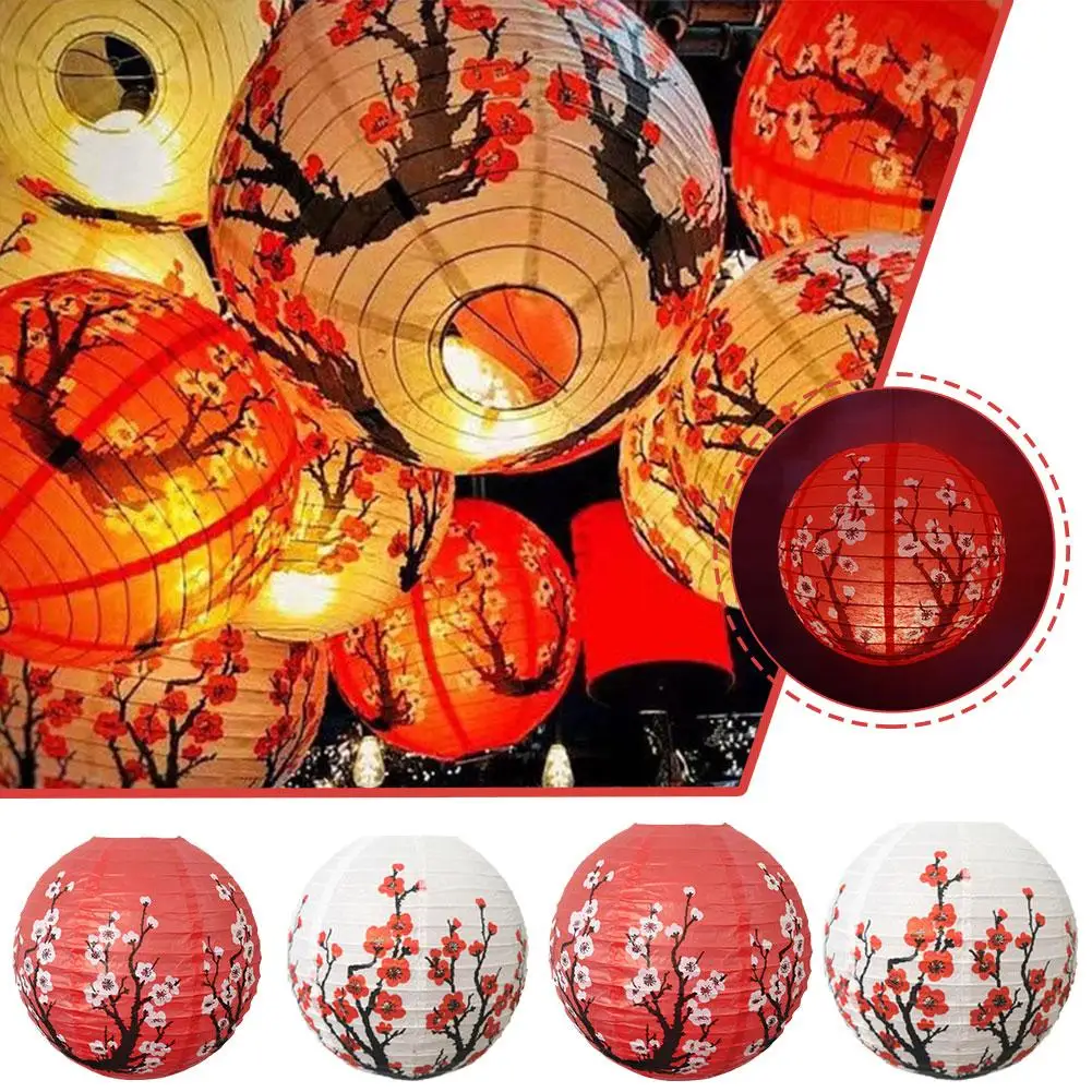 Plum Blossom Round Paper Lantern Lamp 30/35cm Chinese Oriental Style Spring Festival Restaurant Wedding Home Decor Gifts