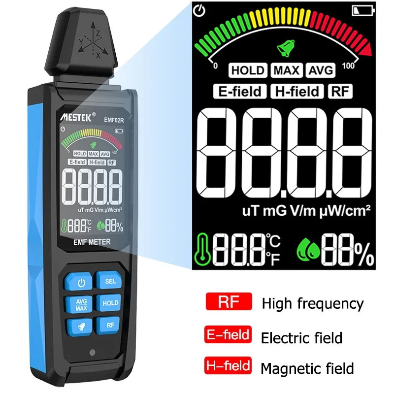 EMF02R color screen EMF meter 30Mhz~8GHz high frequency electromagnetic radiation detection meter electric/magnetic field tester radiation detector emf meter tester