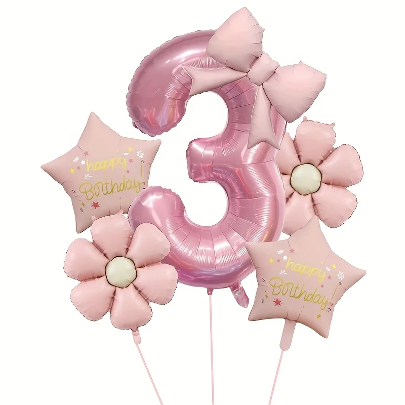 6 Stück Schleife Gänseblümchen Ballon 32 Zoll Rosa Nummer 0-9 Geburtstag Ballon Set Festival Party Dekoration Foto Requisiten Tauflagenzubehör – Detail 5