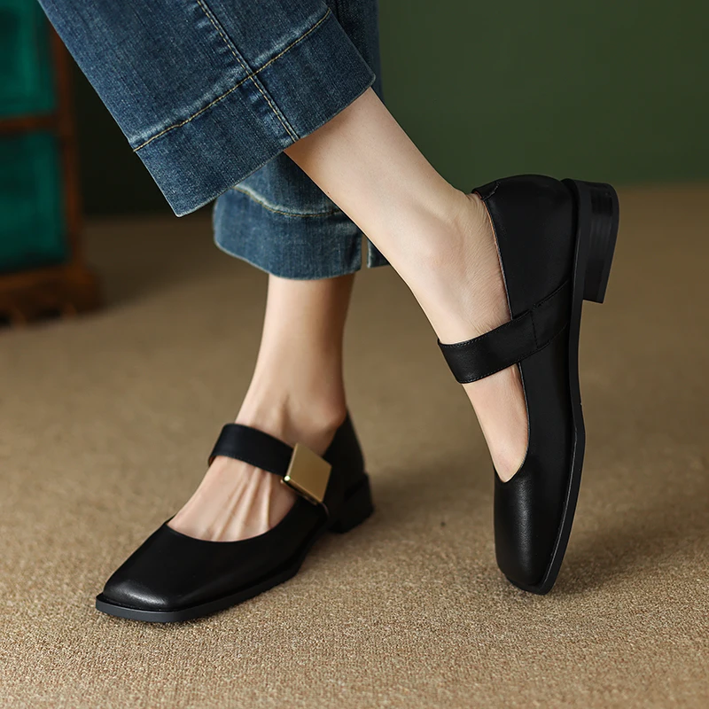 

2023 New Spring Women Shoes Loafers Casual Chunky Heels Shoes for Women Square Toe Shoes Buckle Strap Women Pumps Mary Jane