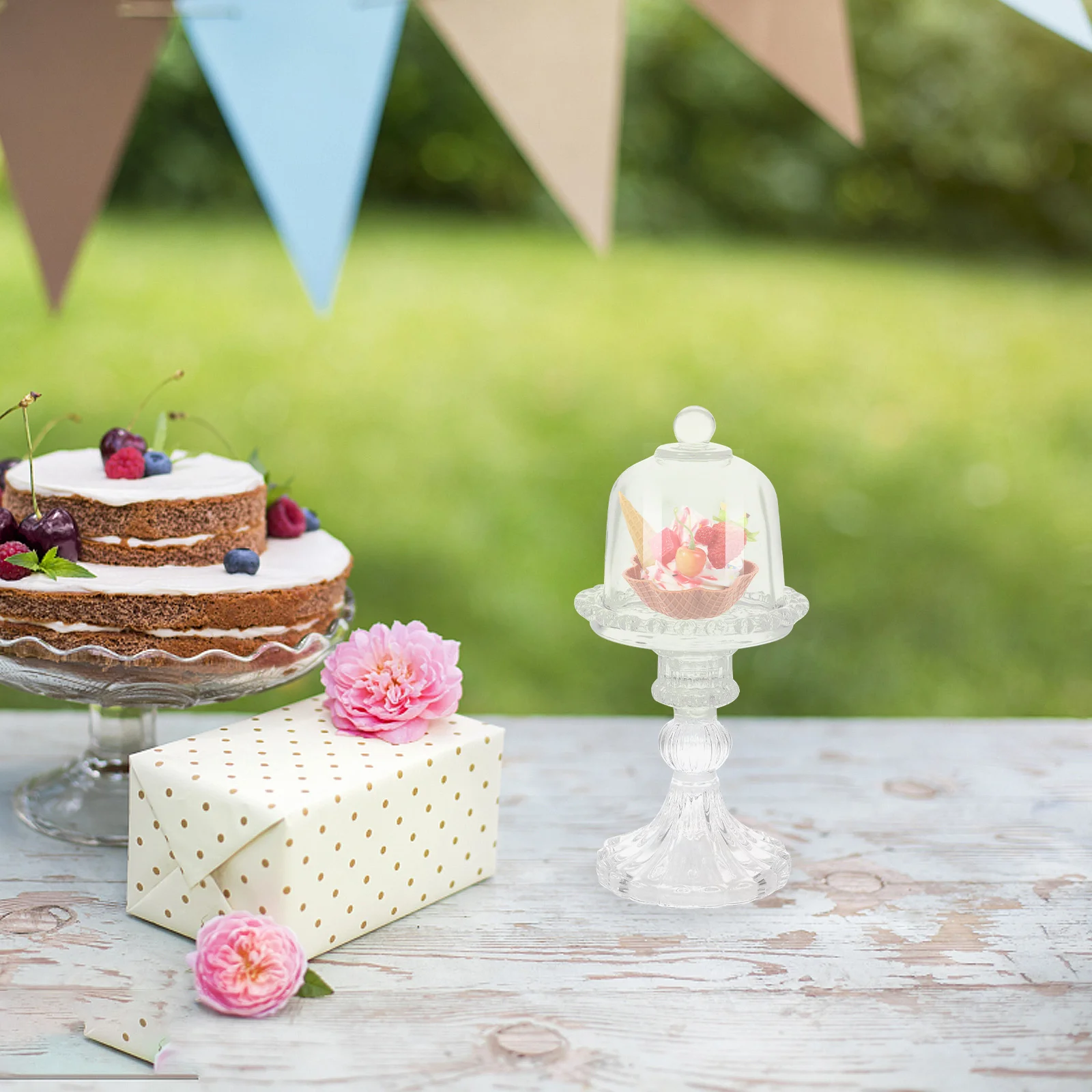 

Mini Dessert Plates Cake with Dome Food Stands for Display Party Tray Glass Lid Cupcake