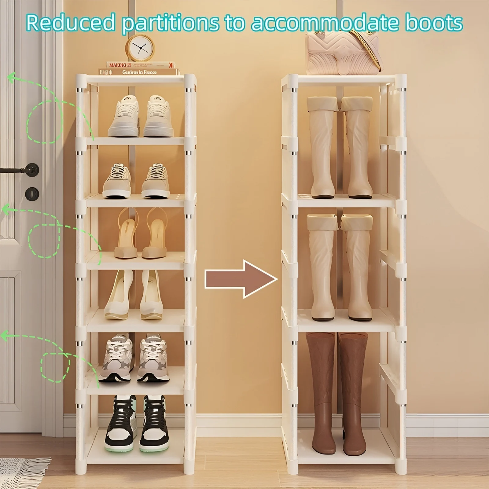 1pc 6/8 Layers Shoe Organizer, Space-saving Metal Frame & Fabric Interlayer Shoe Rack, T1 Shelf for Entryway Hallway Living Room 4