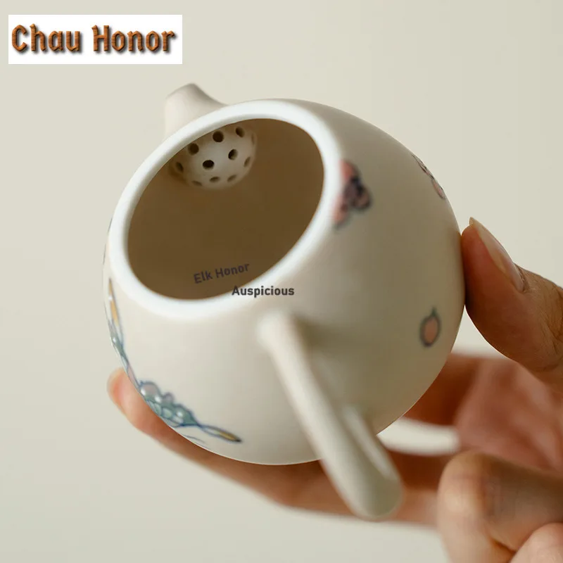 110ml Hand-painted Butterfly Cream Teapot Zen Tea Infuser Pot Household Tea Soaking Kettle with Ball Hole Tea Items Ornaments