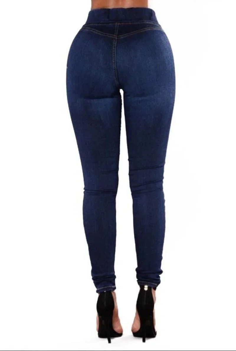 2023 Women's New Rubber Band Waist Tight Jeans High Waist Trousers Jeans Y2k Casual Blue Pencil Pants High Waist Jeans Indie