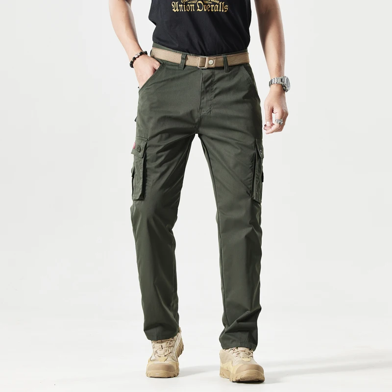 Spring Autumn High Waisted Pockets Button Zipper Solid Cargo Casual Sweatpants Trousers Men's Clothing Preppy Style Pants