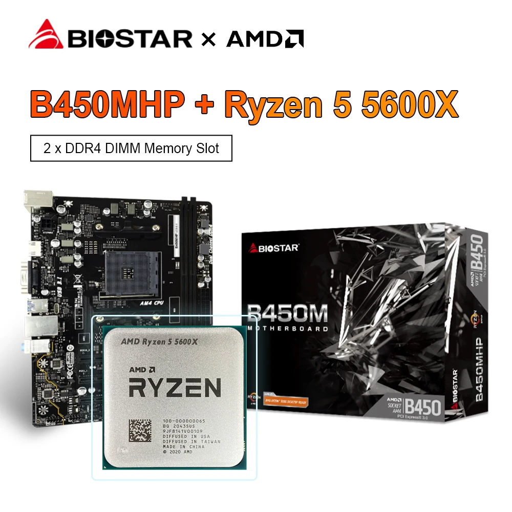 Biostar Nuova Scheda Madre Da Gioco B450Mh + Amd Ryzen 5 5600X R5 5600X Processore Cpu Gioco 32G Am4 Ddr4 Kit Scheda Madre Placa Mae