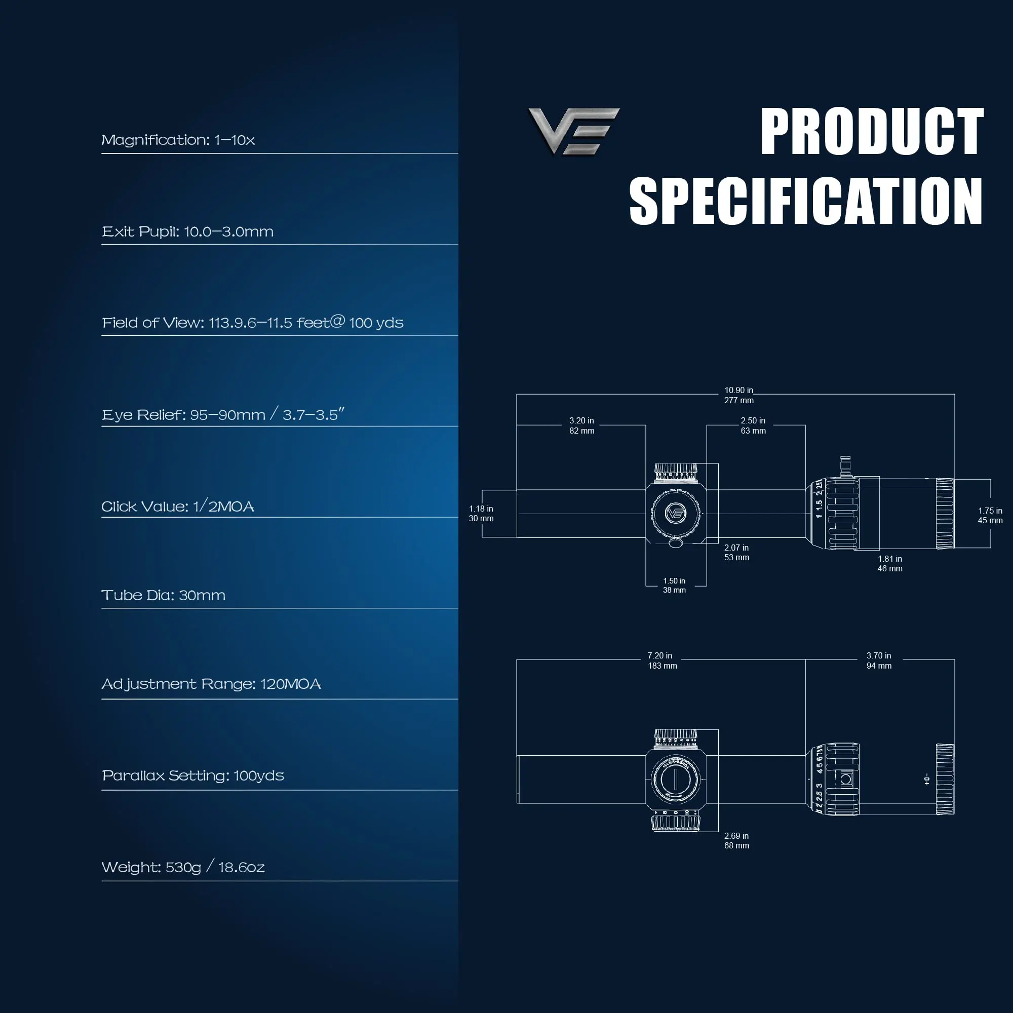 Description Picture 2 of itemVector Optics Constantine 1-10x24 SFP LPVO Riflescope 30mm Monotube With 11 Levels Illumination For Hunting,Sporting&Competition
