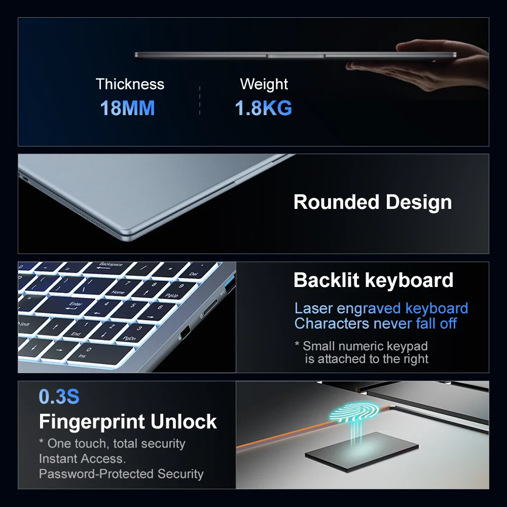 Ninkear Laptop 16 inch 2.5K 120Hz Intel i7-12700H/AMD Ryzen 5 WiFi 6 16GB RAM 1TB SSD Laptop Windows 11 Notebook Office Computer - immagine 6