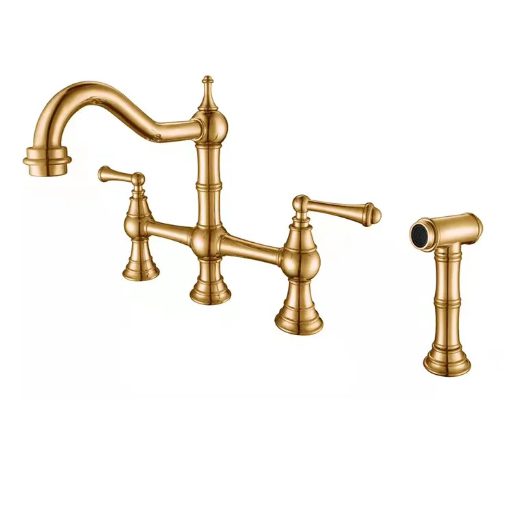 

Free ship Gold Bridge Kitchen Faucet with Side Sprayer New 4 Holes