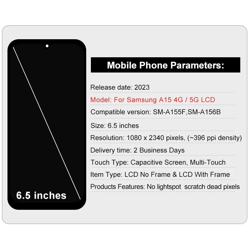 AMOLED SM-A155F LCD pour Samsung Galaxy A15 4G écran tactile pour Samsung A15 5G SM-A156B affichage pièces de rechange – Image 2