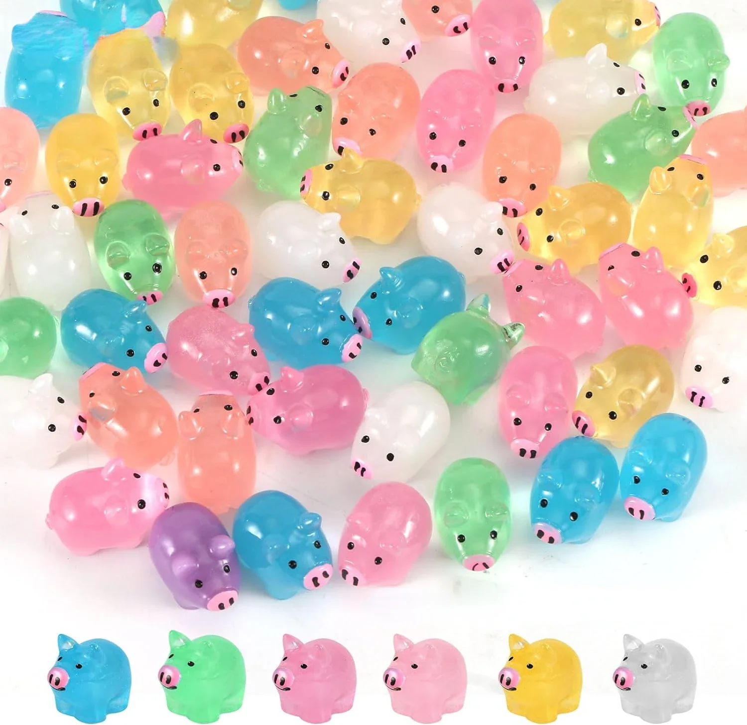 Gadpiparty Mini maiali luminosi in resina, 30 pezzi, statua di maiale in miniatura che illuminano al buio, mini animali in resina per decorazione acquario, giardino delle fate, casa delle bambole