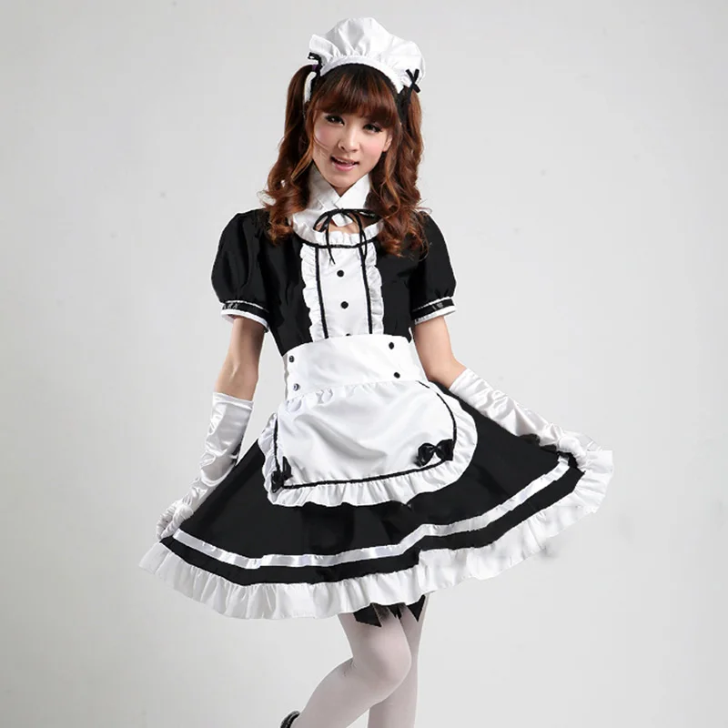 

Women's Maid Outfit Anime Puffy Skirt Length To Thigh Apron Lolita Polyester Comfortable Summer Cosplay Costume With Crest