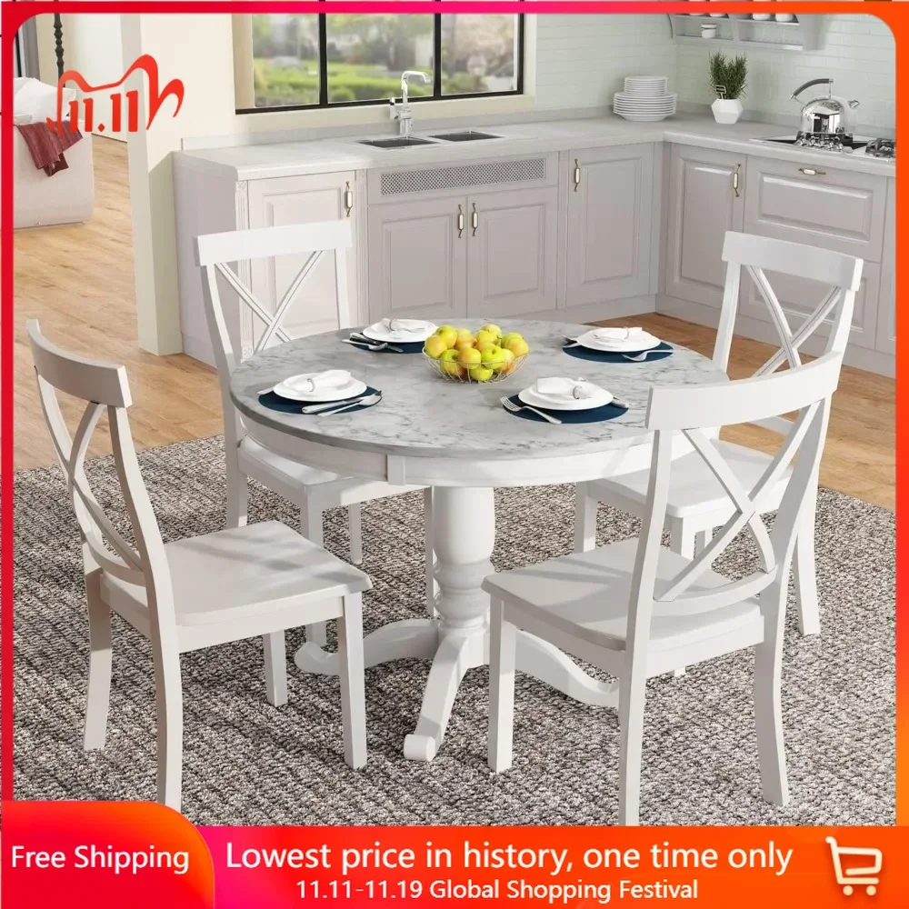 Dining Room Sets, 5 Pieces Dinings Table and Chairs, Kitchen Rooms Solid Wood Table with 4 Chairs, Dining Room Sets