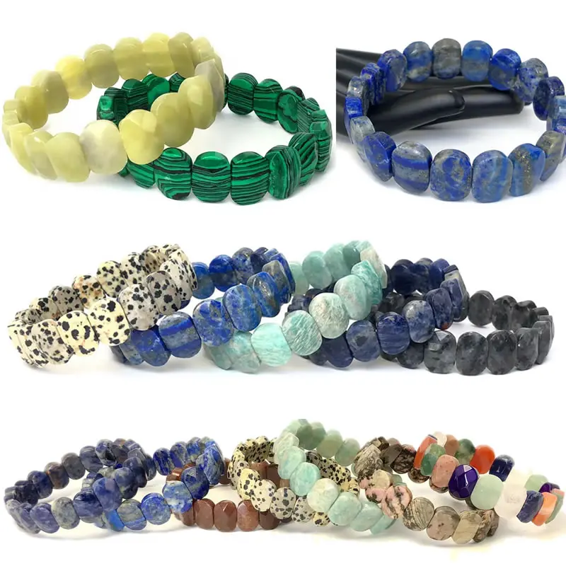 Natürliche 10x15mm facettierte, schimmernde Steinperlen-Armbänder, handgefertigt, Reiki-Heilungs- und Meditations-Armreifen, elastisches Seil, Paar-Schmuck.