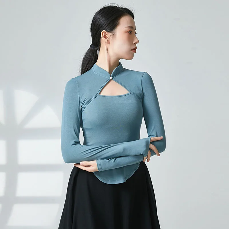 

Wholesale thumb sleeve women's top Long sleeve dance shirt Classical dancer practice dress solid color 2023 new